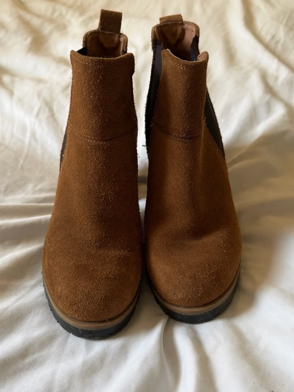 Crevo Brown Suede Block Heel Chelsea Booties